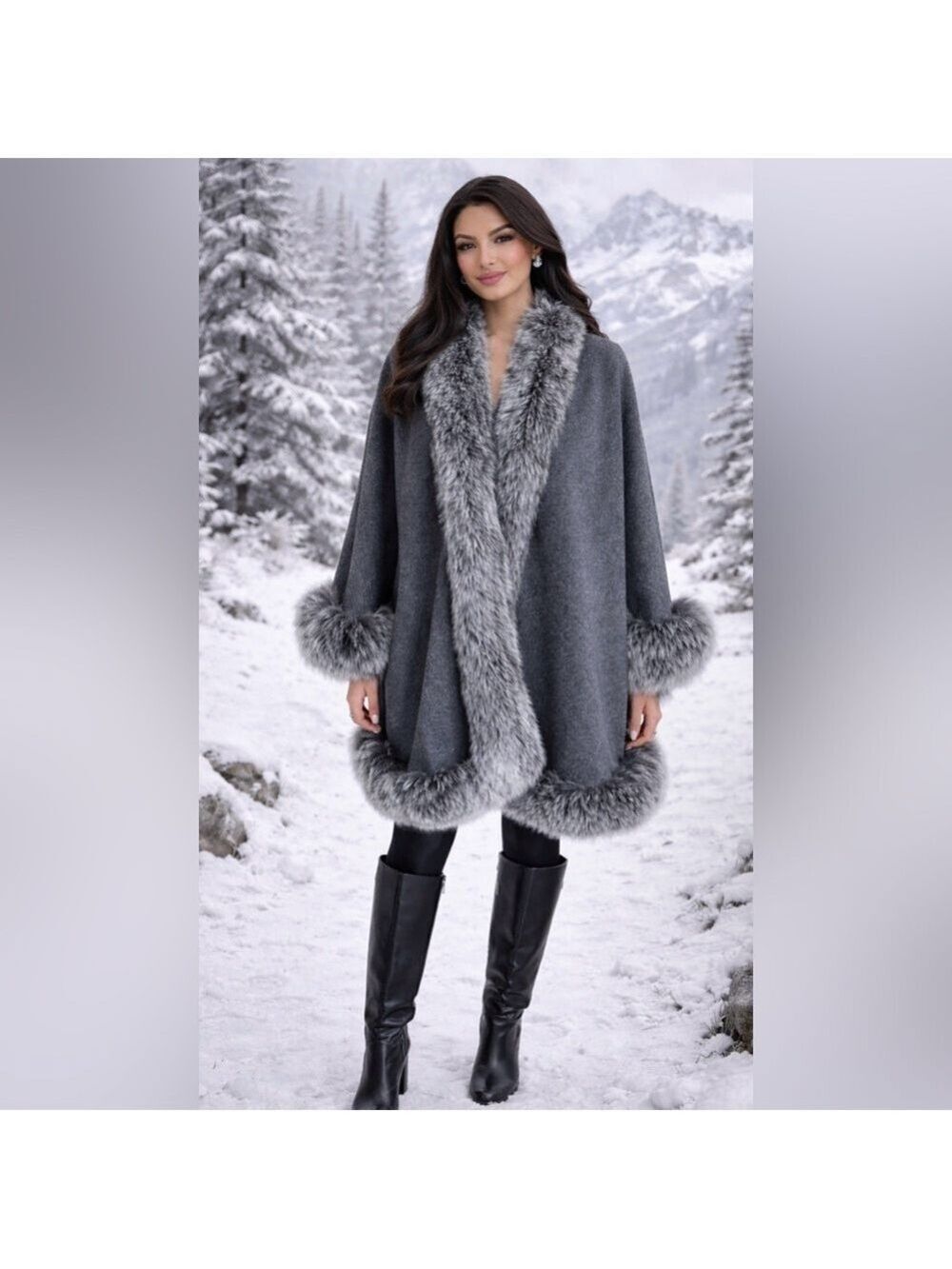 NWOT Gorski Gray Cashmere and Fox Fur Cape